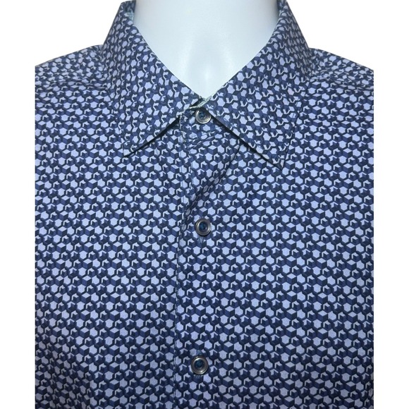 Robert Graham Mens L Classic Fit Shirt Blue Geometric Button Down Long Sleeve - Picture 6 of 10